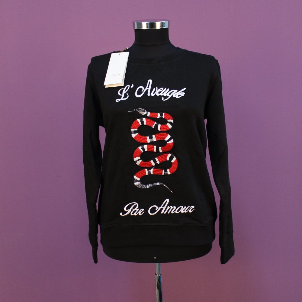 Gucci Women Snake Embroidery Black Sweatshirt "M".